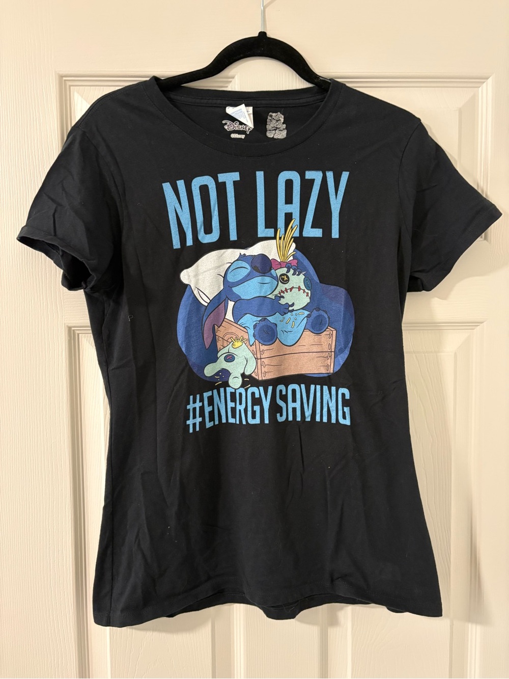 Disney Women’s Lilo And Stitch Black T Shirt Not Lazy #Energy Saving Size M